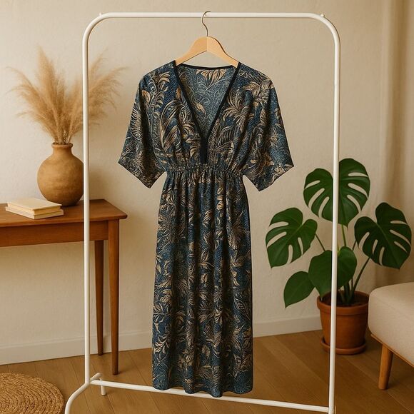 Bali Prema Amy Kimono Long Sun Dress Beach Cover Up V-Neck Batik One Size - Picture 4 of 7